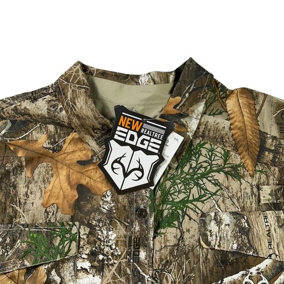 Realtree Edge Mens Hunting Shirt Brown Camouflage Pockets Short Sleeve XXL New - Picture 9 of 12